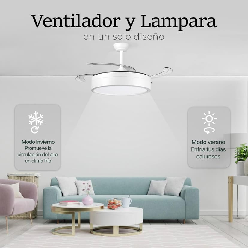 Ventilateur avec lumière LED 72 W Ventilateur invisible Ultra silencieux avec télécommande et pales rétractables Φ52 x H40 cm Décoration lumière froide/neutre/chaude intérieure Plafonnier éclairage - 5