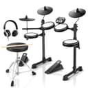 Donner DED-80 Electric Drum Kit, Electronic Drum Sets for Beginner with 4 Quiet Mesh Drum Pads, 2 Switch Pedal, 180+ Sounds, Throne, On-Ear Headphones, Sticks, and Melodics Lessons Included Black - 1