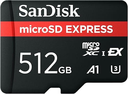 SanDisk microSD Express Card, 512GB mSD card, Read speeds up to 880 MB/s, Write Speeds up to 650MB/s, Sustained Write 220MB/s, SanDisk QuickFlow Technology, ThermAdapt, UHS-I, U3, C10
