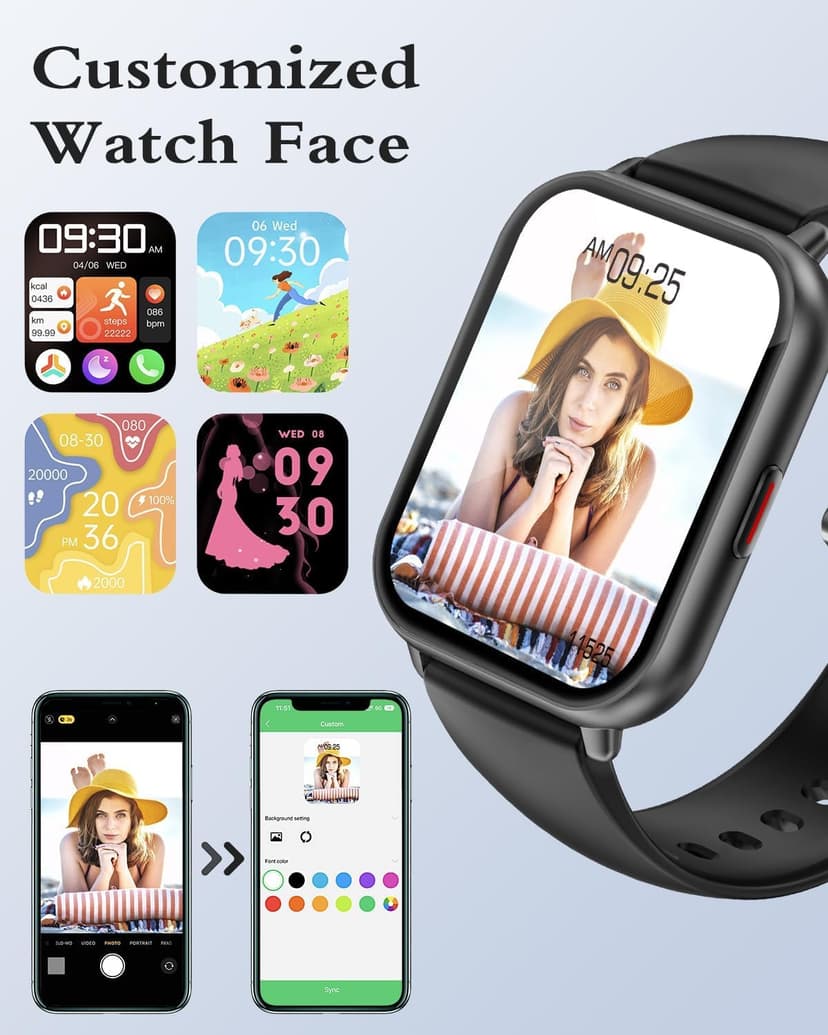 RUIMEN Smart Watch Answer Dial Call,Smart Watches for Women Men 1.85"HD Screen Fitness watch with SpO2 Heart Rate Sleep Monitor Step Counter Waterproof 100+ Sports Mode for Android iOS (2 Bands) - 5