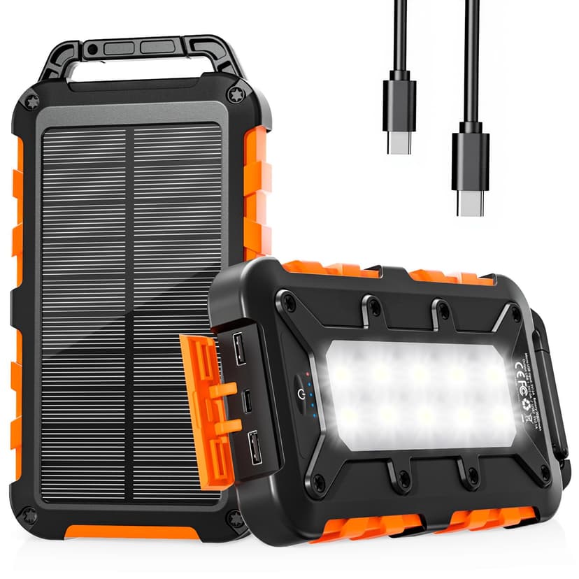 Solar Power Bank 26800mAh, PD15W USB C Portable Solar Charger Fast Charging External Battery Pack with 3 Outputs 2 Inputs and LED Light for Outdoor Phone Tablets and More - 1