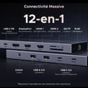 UGREEN Revodok Pro 3121 Hub USB C Double HDMI 4K60Hz et DisplayPort 4K120Hz 12 en 1 Docking Station USB C Triple Affichage avec 10Gbps Data Ports PD 100W Adaptateur Ethernet Lecteur Carte SD TF 3.5mm - 2