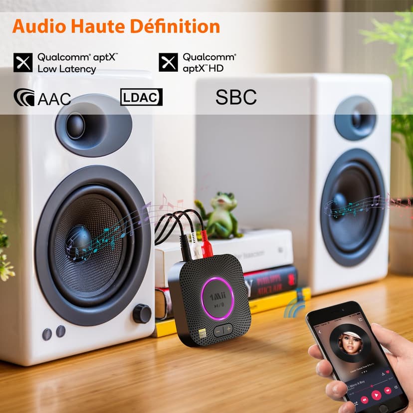 1Mii B06S+ LDAC Recepteur Bluetooth 5.3 pour la Musique Haute Résolution Stéréo à Domicile, Adaptateur Audio sans Fil Hi-FI avec aptX HD/Faible Latence, Recepteur de Contrôle du Volume Longue Portée - 2