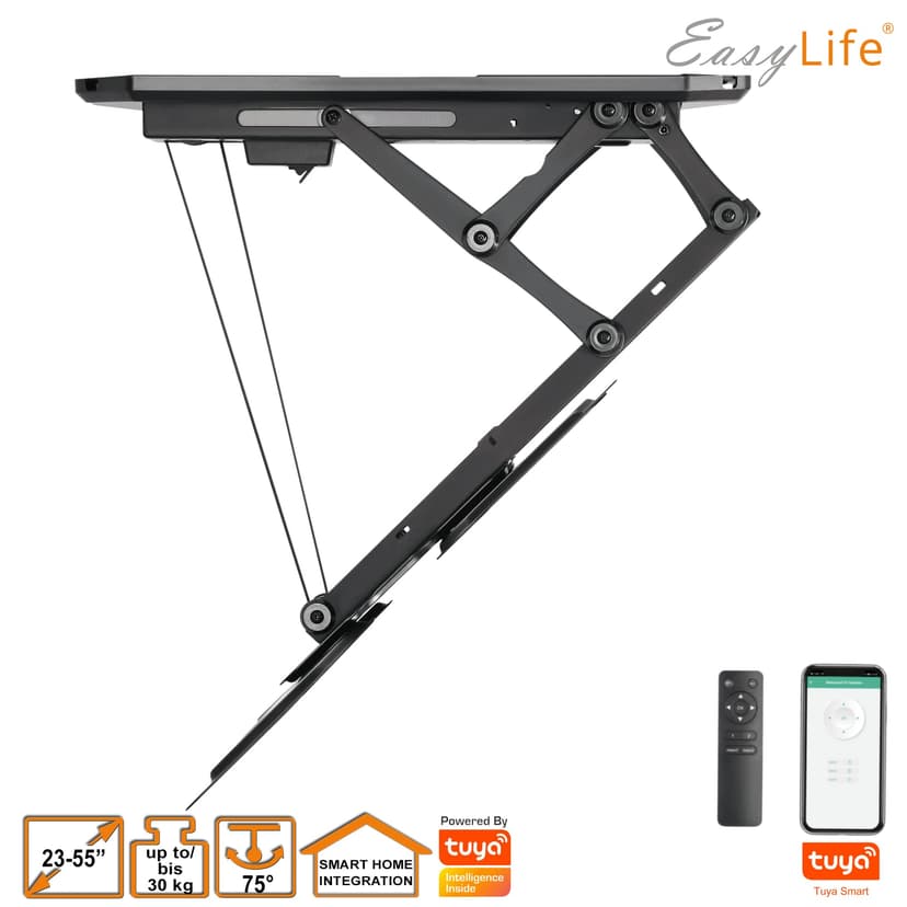 EasyLife Support TV Plafond Motorisé et pivotant, intégration Smart Home, Support VESA Jusqu’à 400x400 pour TV LCD/OLED, Moniteur, écran, Smartboard, 23–55 Pouces, 30 kg – Noir - 8