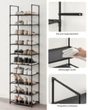 SONGMICS 10-Tier Shoe Rack, Shoe Stand, Space-Saving Shoe Storage, 45 x 28 x 173 cm, Metal Frame, Non-Woven Fabric Shelves, for Hallway, Bedroom, Black LSH010B02 - 7