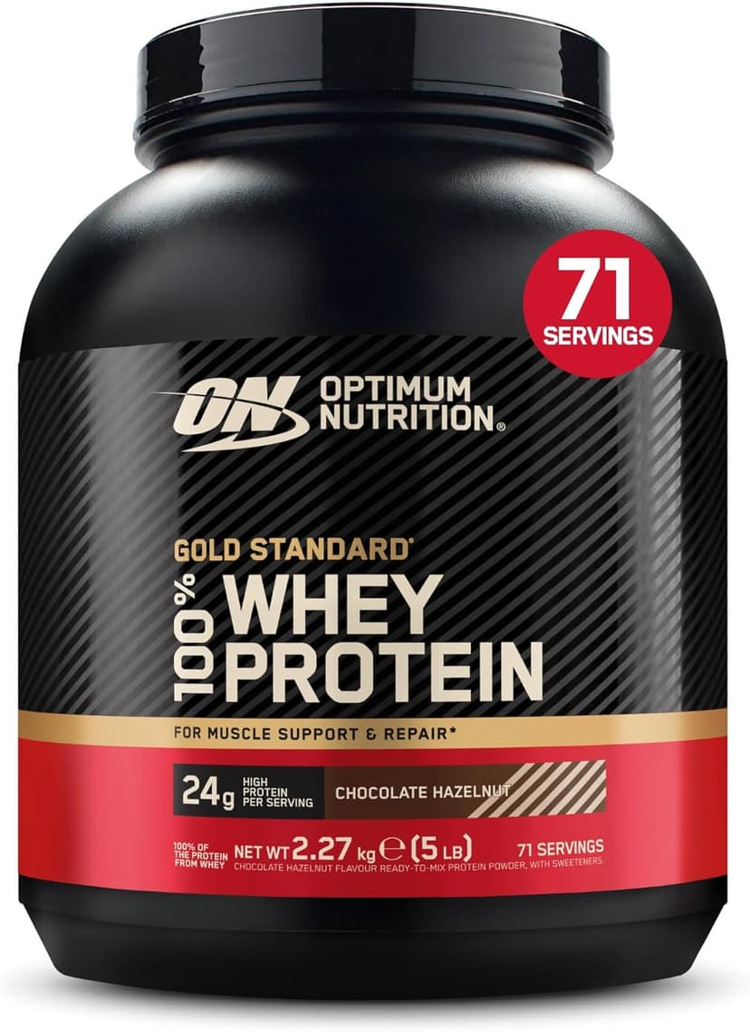 Optimum Nutrition Gold Standard 100% Whey, Protéine, Goût Chocolat Noisette, 2.27kg, 71 Doses, Emballage Peut Varier - 1