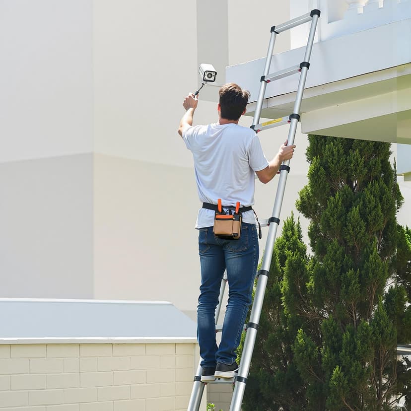 VEVOR 12.5ft Telescoping Ladder, Aluminum Lightweight Multi-Purpose Collapsible Extension, One-Touch Retraction Ladder, Heavy Duty 330LBS Max Capacity with Non-Slip Feet, for Home, Outdoor Work, Loft - 8