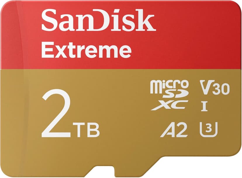 SANDISK Extreme microSDXC Card 2TB + SD adapter (For Smartphones, Action Cams, Drones, Speeds up to 240 MB/s, 4K UHD, A2, RescuePRO Deluxe, UHS-I, U3, V30 - 1
