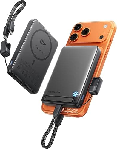 INIU Power Bank for Magsafe, Slimmest 10000 mAh 45 W Magnetic Power Bank, Qi2 Certified Ultra-Fast External Mobile Phone Batteries with Lanyard USB C Cable & Stand, Only for iPhone 17 16 15 14 13