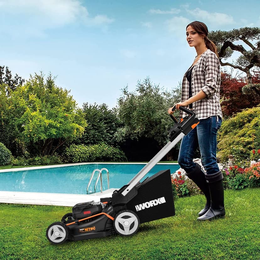 WORX Nitro 40V (2x20V) Lawn Mower | PowerShare | WG749E | Includes 2 4Ah Batteries and Dual Charger | 46 cm with traction | Mulching | 7 Height Positions - 6