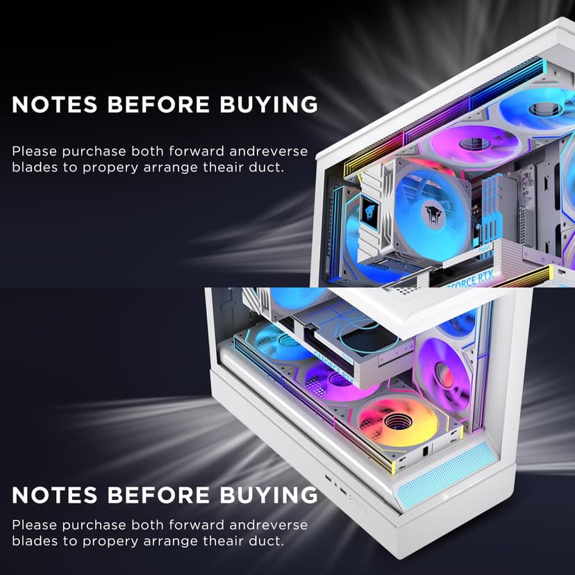 Jungle Leopard Interstellar-V2 Daisy Chain RGB PC Ventilateur 120MM 3er Pack,1850RPM/68CFM/2.4mmH2O/24LEDs,5V3PIN ARGB und 12V4PIN PWM Ventilateur (3, White, 120MM-Forward) - 6