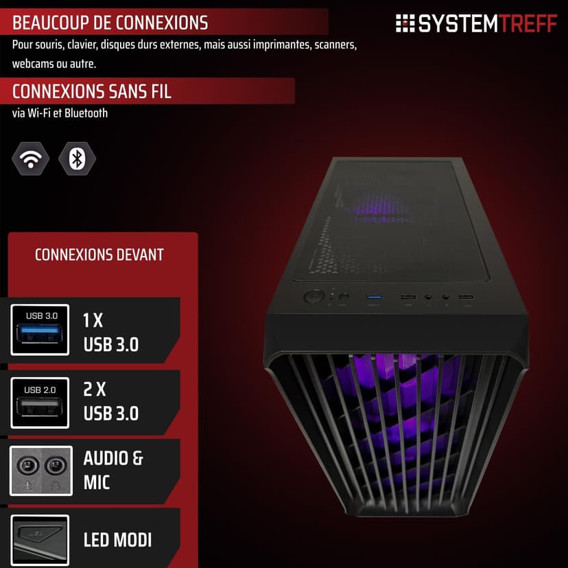 SYSTEMTREFF PC Gamer AMD Ryzen 7 5700X 8x4.6GHz | Nvidia RTX 5060 8Go DX12 | 1To M.2 NVMe | 32Go DDR4 RAM | Windows 11 | Ordinateur de Bureau WLAN pour Les Joueurs, Les Gamers & Streamer - 4