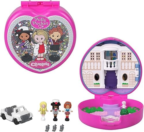 Polly Pocket x Clueless Collector Compact, Micro Dolls and Playset, 5 Themed Accessories Including Toy Car, Cher, Dionne, & Tai, JCC21
