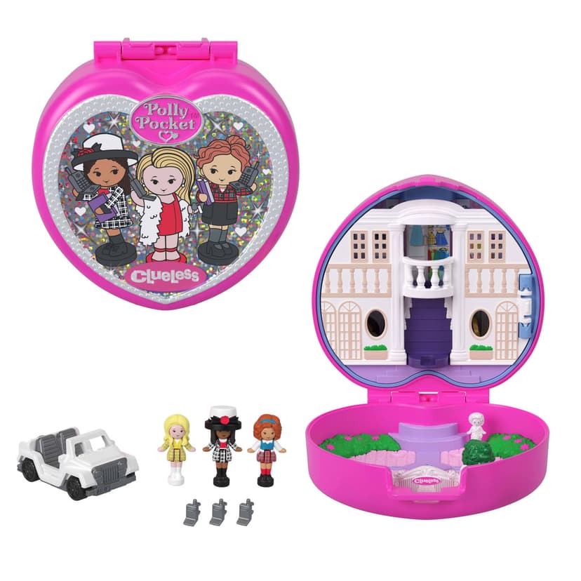 Polly Pocket x Clueless Collector Compact, Micro Dolls and Playset, 5 Themed Accessories Including Toy Car, Cher, Dionne, & Tai, JCC21 - 1