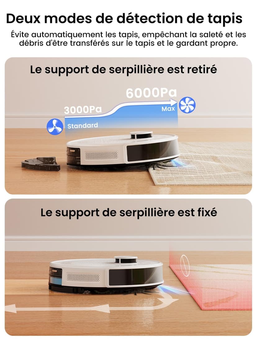 Lefant M2 Plus Robot Aspirateur Laveur 6000Pa avec Station Vidage Automatique Poussière,Navigation Laser avec Cartographie,Évitement d'obstacles PSD,140min,Idéal pour Poils d'animaux - 5