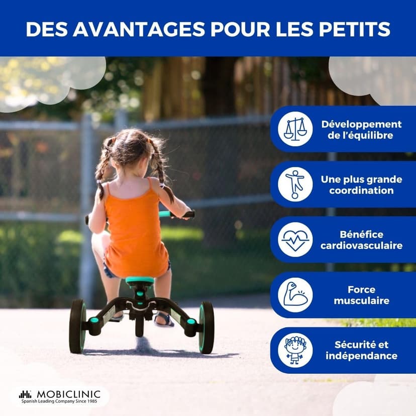 Mobiclinic®, 5-in-1 Tricycle, Balance bike, Chase, Evolutive, Ages 1-5, Adjustable Handlebar and Seat, Ultralight, Toddler bike, Easy Assembly, Puncture-Proof Wheels, Up to 25 kg, Bottle Holder (Blue) - 7
