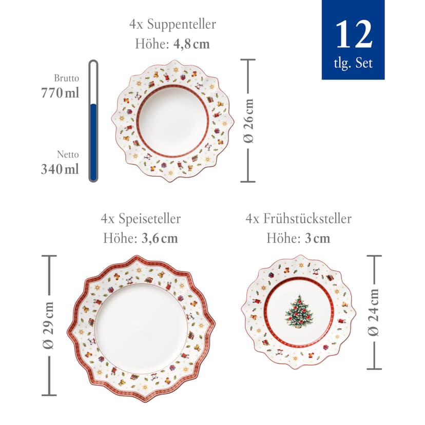 Villeroy & Boch, Multi, Set of Plates, 12 Pieces, White/Colourful - 9