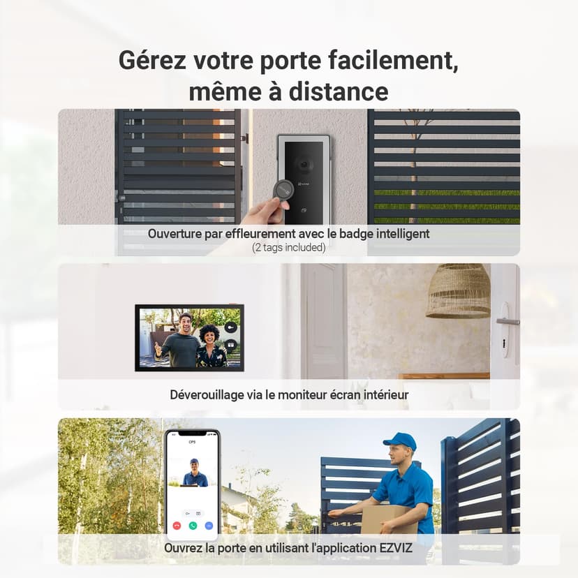 EZVIZ CP5 Visiophone connecté WiFi, Résolution 1080P, Moniteur Tactile Couleur 7", Portier vidéo à installation 2 Fils, Déverrouillage à Distance, Audio Bidirectionnel, Vision Nocturne, Design Compact - 2