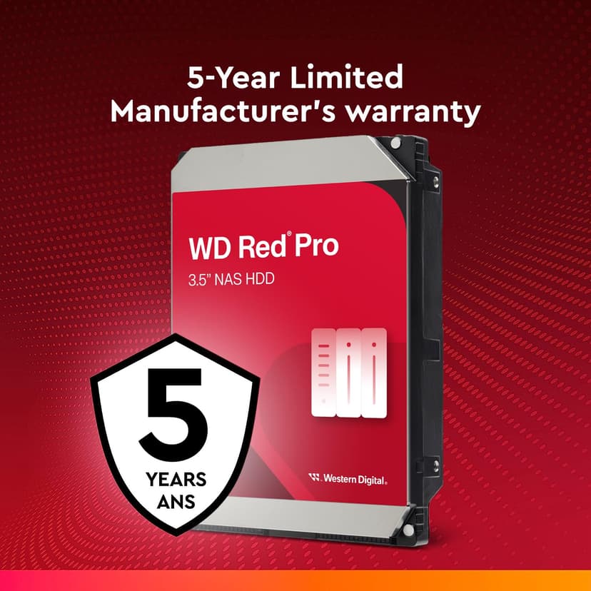 WD Red Pro 12 To NAS Disque Dur Interne 3,5" - 7200 RPM Classe, SATA 6 Gb/s, CMR, Cache de 512 Mo - 5