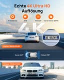 70mai A800SE Dash Cam Car Front Rear 4K UHD+1080P with GPS WiFi, Dual Car Camera with 128GB SD Card, F1.55 Aperture HDR, Night Vision, ADAS, 3 "IPS, 24/7 Parking Monitoring, Supports 512 GB Max - 2