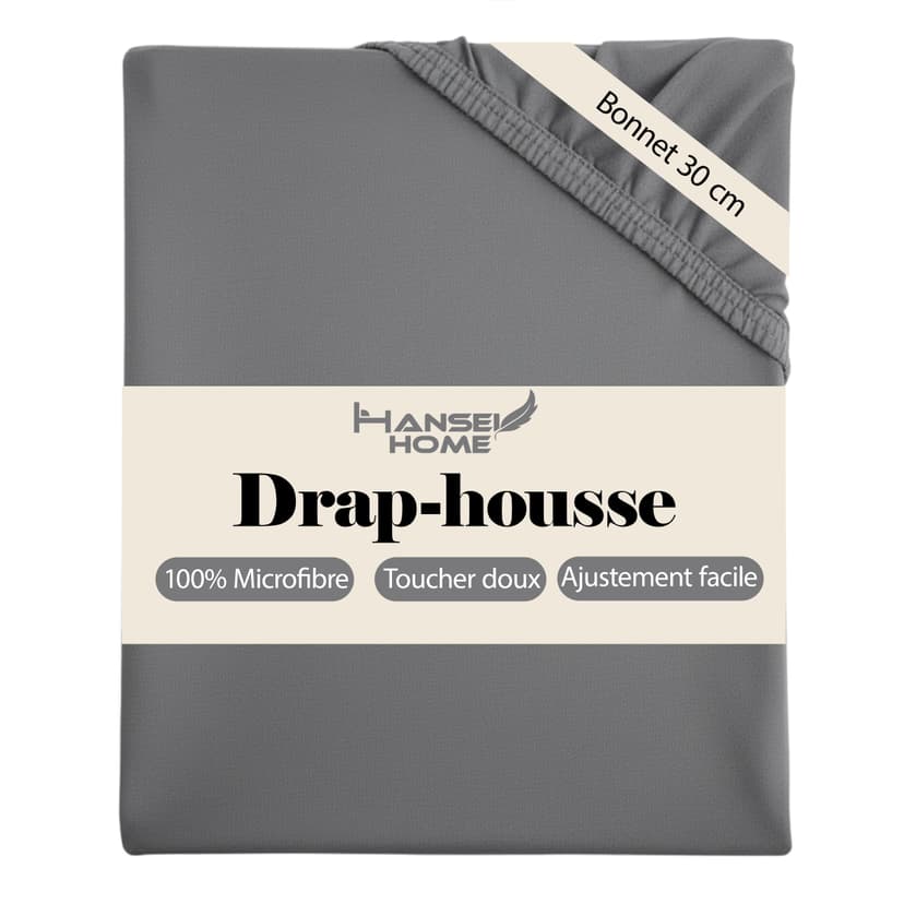 H HANSEL HOME Fitted Sheet, Breathable and Soft Microfibre, Height 30 cm, 360° Elastic – Fitted Sheet 150 x 190/200 cm – Dark Grey - 1