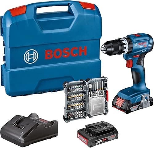 Bosch Professional GSB 18V-45 18V System Cordless Hammer Drill (Speed 1,900 min-¹, Includes 2X 2.0Ah Battery, GAL 18V-20, L-BOXX)