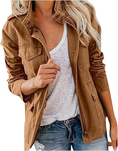 Women's Mid-Season Spring Military Coat Cotton Khaki Jack…