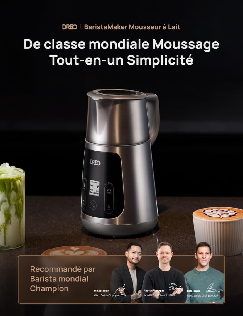DREO Mousseur à Lait Électrique [Amélioré], Mousseur Automatique All-in-1 de 450ml pour Lait, Cappuccino, Chocolat Chaud, Plus de 30 Boissons, Facile à Nettoyer, Lavable au Lave-vaisselle, Écran LED - 2