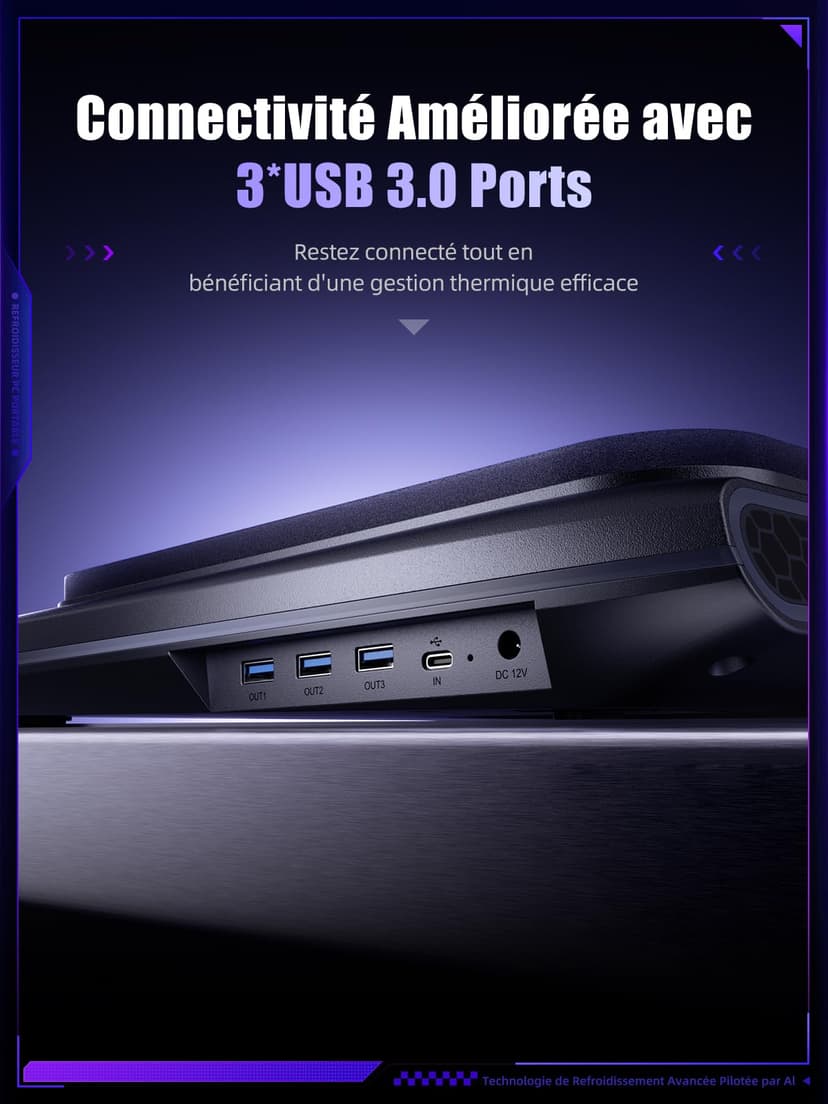 llano V12 Ultra Refroidisseur d'Ordinateur Portable avec Contrôle Logiciel Intelligent de Température, Ventilateur Turbo 5,5 Pouces, 3 Ports USB 3.0 pour Ordinateur Portable 15,6-19 Pouces. - 6