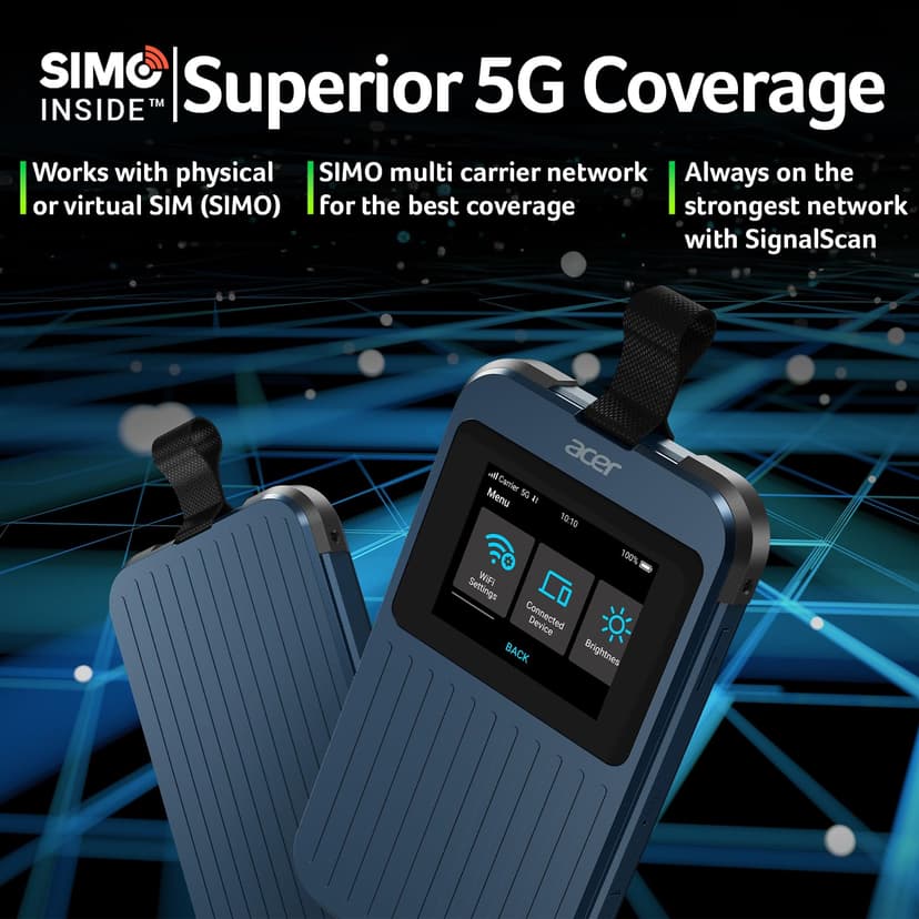 Acer Connect Enduro M3 5G Router/Mobile Hotspot (2.4-inch Touchscreen, Wi-Fi 6, USB-C, MIL-STD-810H & IP54 Certified) - includes 20GB roaming data - 3