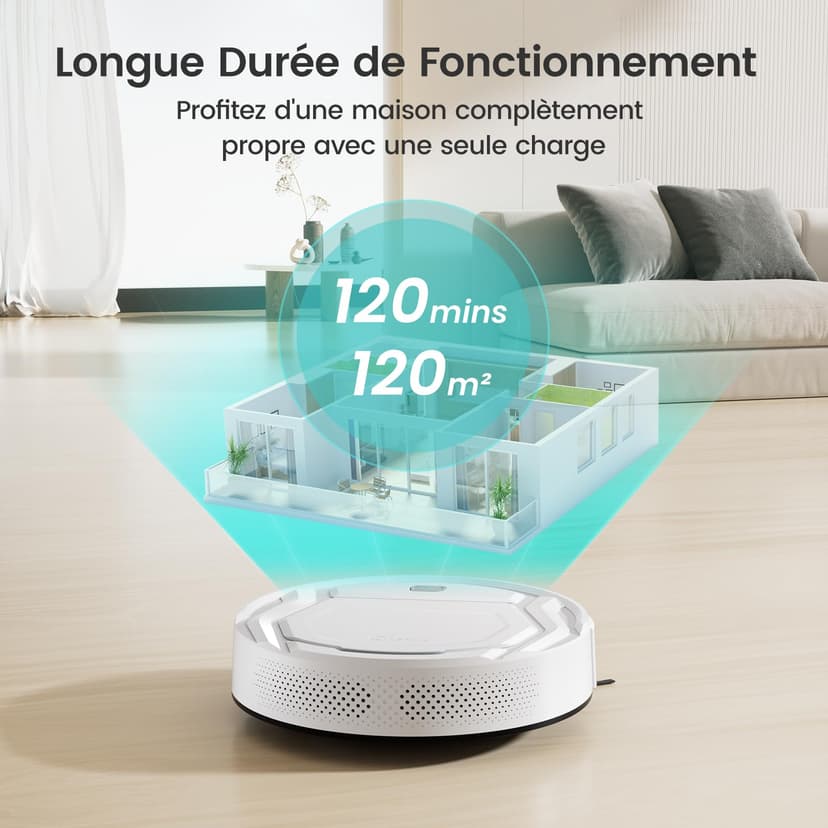 Lefant Aspirateur Robot, Robot Aspirateur Autonomie Mince Silencieux, Connecté avec WiFi/Alexa/App, 3 Modes d'aspirations, Programmable, Idéal pour Les Poils d'animaux Tapis Sols Durs, M210 Blanc - 7