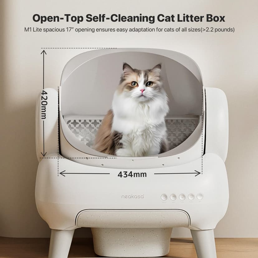 Neakasa M1 Plus Lite Self-Cleaning Cat Litter Tray, Open Top Automatic Litter Box with Large Capacity & App Control, Odour-Free Design for Busy Owners & Multi-Cat Homes, Ideal for Travel - 4