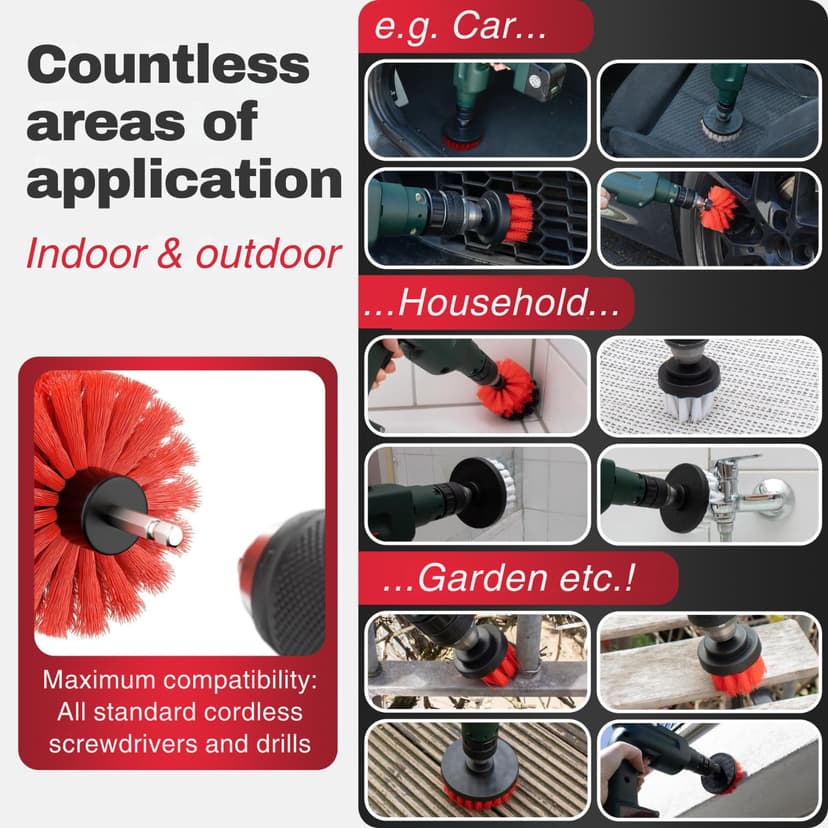 Drill Brush Attachments for Cordless Drill [Set of 6] Universally Cleans Cars, Rims, Upholstery, Tiles, and More I Drill Brushes for Cleaning I Drill Cleaning Brush Set I Drill Brush Set - 4