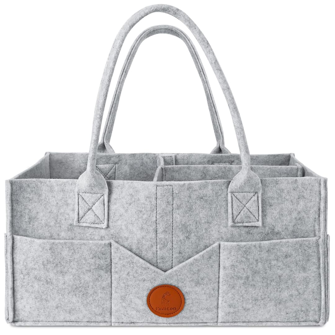 Maliton Panier Rangement Bébé Portable en Feutre avec Poignée Compartiments Détachables, Pour la table à langer ou la chambre du bébé, Pour les couches, lingettes et inserts, Gris