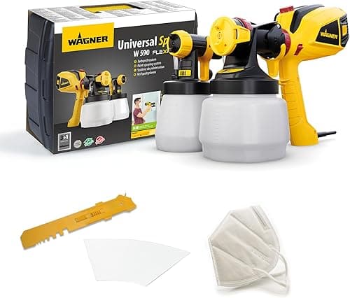 WAGNER Système de Peinture par pulvérisation W 590 FLEXiO pour peintures murales, Vernis & lasures à l'intérieur & à l'extérieur, 15 m²-6 Min, réservoir 1300 ml/800 ML, 630 W