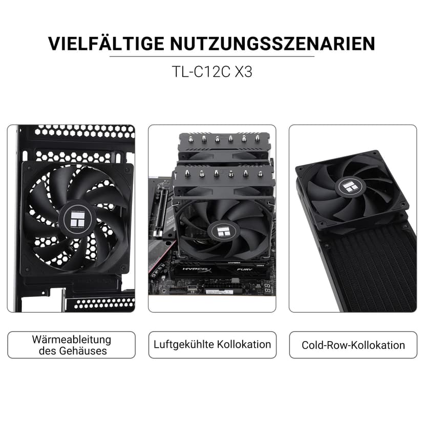 Thermalright TL-C12C X3 CPU Fan 120mm Case Cooler Fan, 4pin PWM Silent Computer Fan avec roulement S-FDB inclus, jusqu’à 1550RPM ventilateur de refroidissement (3 quantités) - 6