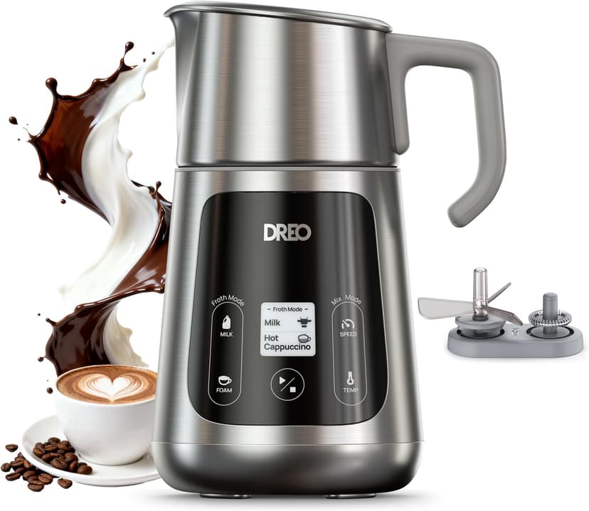 DREO All in 1 Electric Milk Frother [Upgraded], Automatic Milk & Hot Chocolate Maker, Silent Frother for Latte Art Microfoam, Cappuccino, 30+ Drinks, Easy to Clean, Dishwasher Safe, LED Display - 1