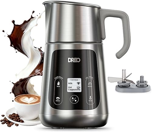 DREO Mousseur à Lait Électrique [Amélioré], Mousseur Automatique All-in-1 de 450ml pour Lait, Cappuccino, Chocolat Chaud, Plus de 30 Boissons, Facile à Nettoyer, Lavable au Lave-vaisselle, Écran LED