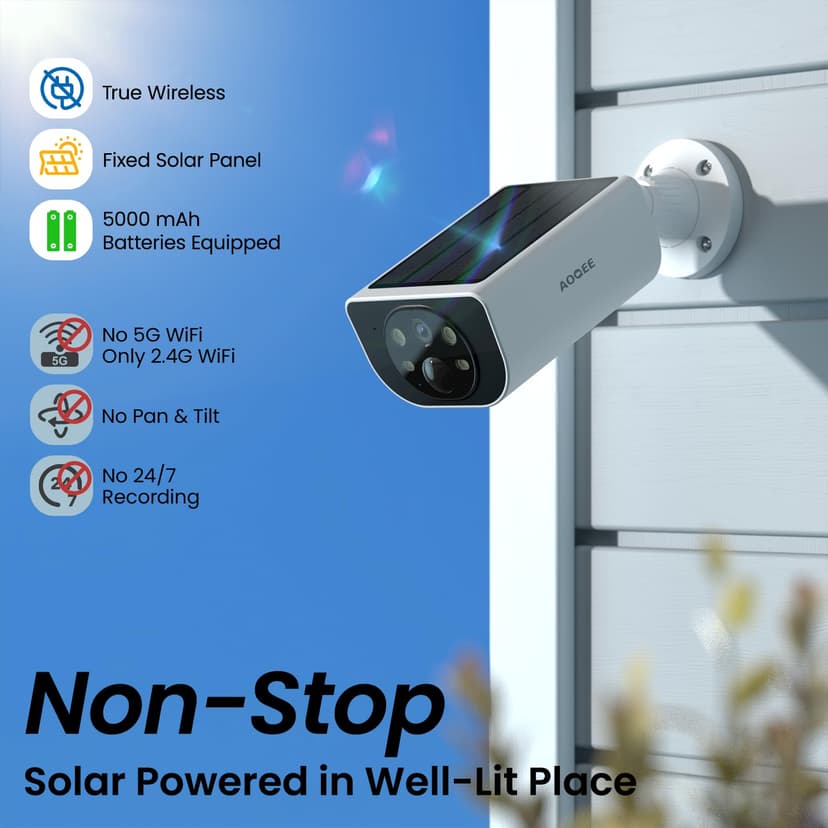AOQEE Security Camera Outdoor Wireless Solar - 2K CCTV Camera Systems, Battery Operated Home/House Security, PIR Detection, IP65, Colour Night Vision, TF card/Cloud Storage, S1 - 2