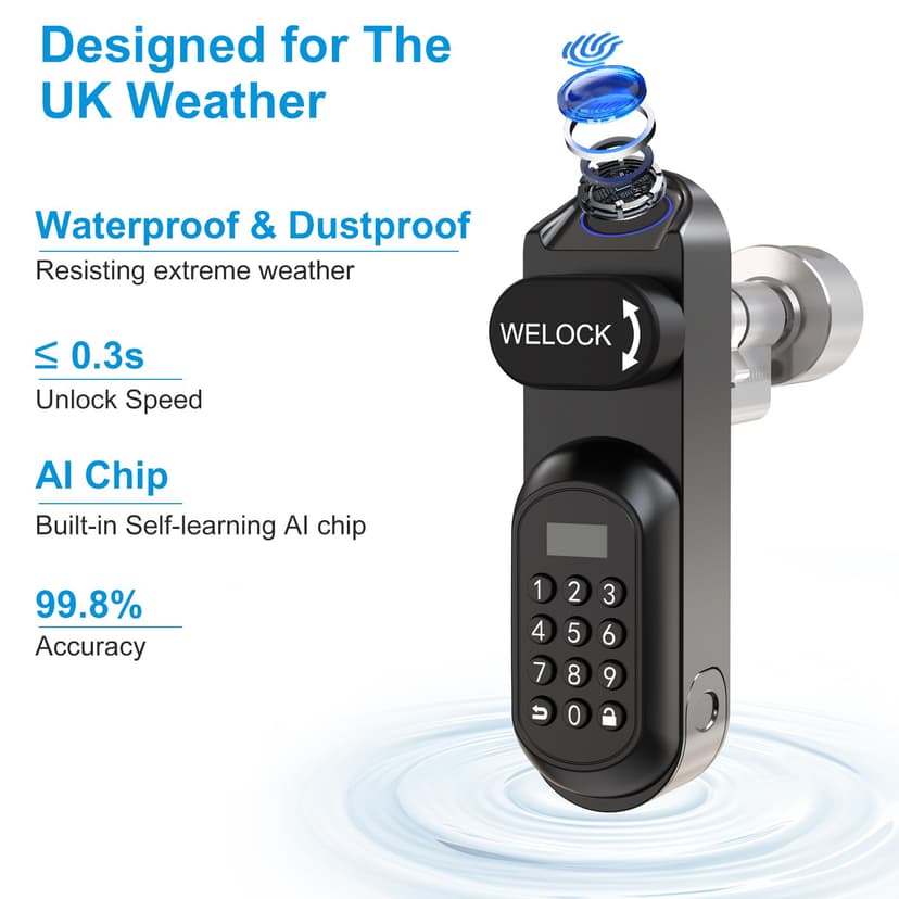 WELOCK U81 Smart Lock,Serrure Connectée,Serrure Empreinte Digitale avec Mot de Passe,RFID Carte,APP,serrure à code WiFi(Besoin wifibox),Cylindre Connecté 30/30 pour porte de 50-90mm,Facile à installer - 4
