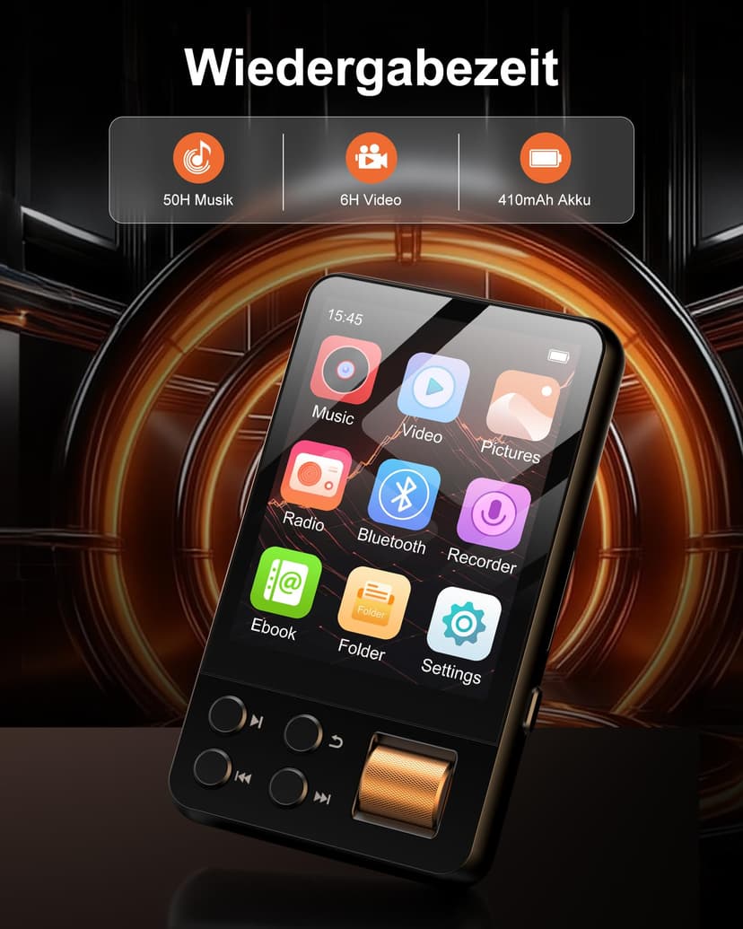 AGXOV 128GB Bluetooth MP3 Player, MP3 Music Player with Headphones, Dictaphone, HiFi Sound, 2.4 Inch Color Screen, Ideal for Sports, Black - 7