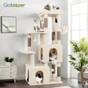 Globlazer Arbre à Chat Beige Grand avec 2 Grande Niches, Doux Plate-Forme, Griffoirs en Sisal, Arbre a Chat Stable Haut 156 cm avec Grandes Bases Tronc épais pour Gros Chats Chatons (F61, Beige) - 8