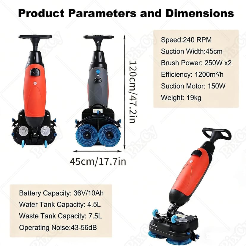 PixCy Laveuse Sol Professionnelle,Carrelage Autolaveuse sans Fil,2 Brosses Motorisées & Réservoirs 4L/6L,240 RPM Nettoyage Profond,pour Sols Durs & Carrelage,Portable Grey - 5