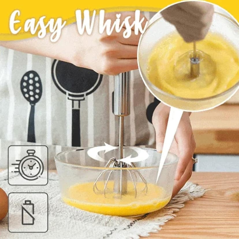 Handheld Mixer, Stainless Steel Semi-Automatic Whisk, Rotating Semi-Automatic Egg Beater, Hand Push Mixer Stirrer Tool for Cooking Kitchen Home Egg Milk (3 Pack) - 3