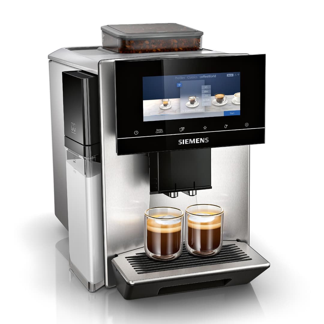 Siemens EQ900 plus fully automatic coffee machine, cartridge 1 x cleaning/descaling, HomeConnect, electric grinding setting, baristaMode, milk container 0.7 l, stainless steel