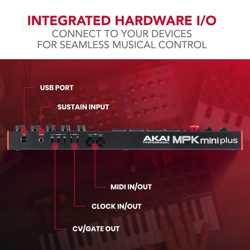 Akai Professional MPK Mini Plus - USB MIDI Keyboard Controller with 37 Mini Keys, 8 MPC Pads, Sequencer, MIDI/CV/Gate I/O, Music Production Software and Native Instruments Sound Package - 7