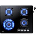 WEHIMO Gas Hob with 4 Burners, Built-in Gas Hob, 60 cm, Cast Iron Grill, 7800W, City Gas and Bottle, Black Glass - 1