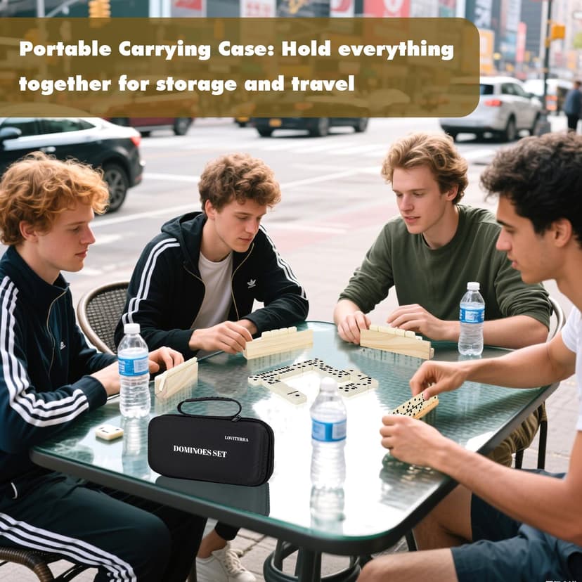 LOVITERRA Double 6 Dominos Set for Adults, Durable 28 Tiles Dominos with 4 Wooden Racks and Carrying Case,Classic Board Games,Portable Travel Game - 6