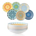 AHX Pasta Bowls Set of 6, 23 oz Shallow Ceramic Bowls for Pasta, Salad, Soup & More - Microwave, Dishwasher & Oven Safe - Colorful Pasta Bowls - 1