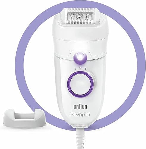 Braun Silk-épil 5 Women's Electric Epilator for Difficult Contours with Speed Setting, Comfortable Epilation, Gift Idea, 5-505 White and Purple